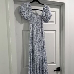 Altar'd State Blue Floral Puff Sleeve Maxi Dress
